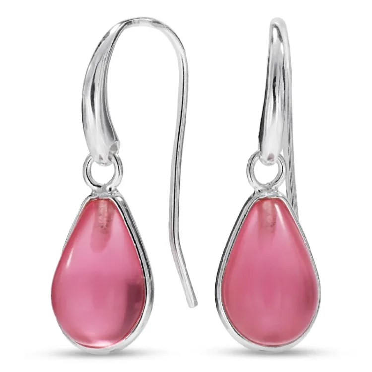 Tropfen pink Bergkristall Ohrringe in versilbertes Messing - Loom Stones
