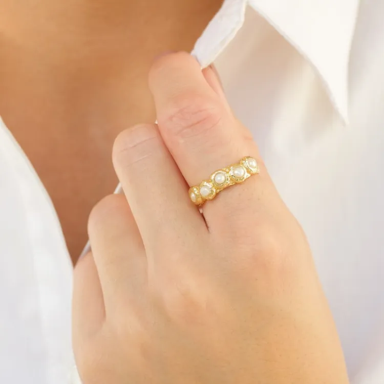 weißem Perle Ring aus vergoldetes Messing - Eliné