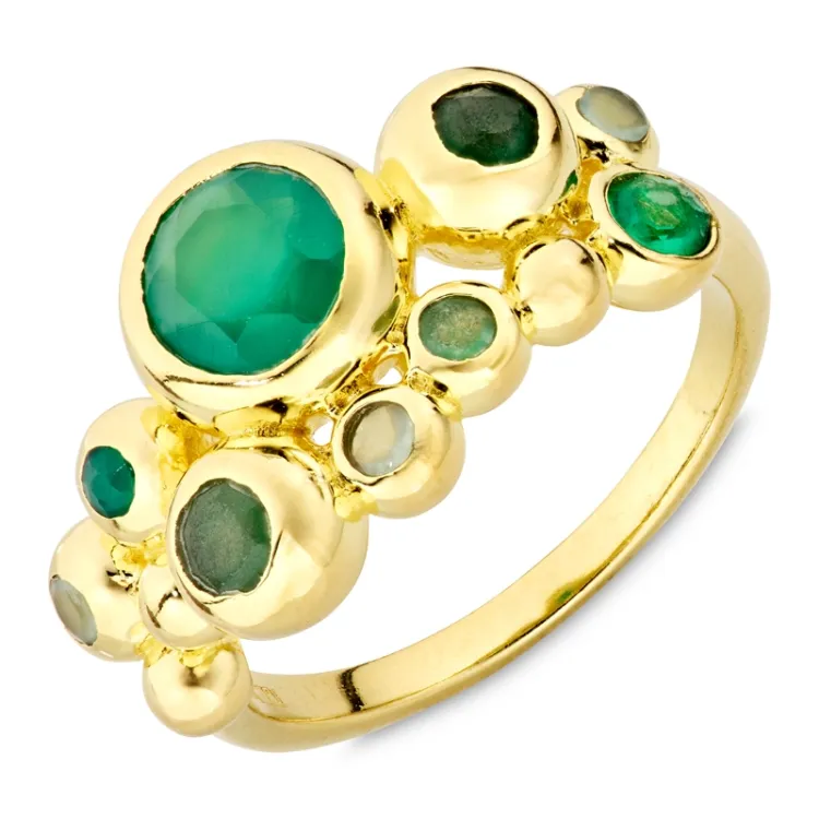 grünem Ring aus vergoldetes Messing - Bubbly Twist