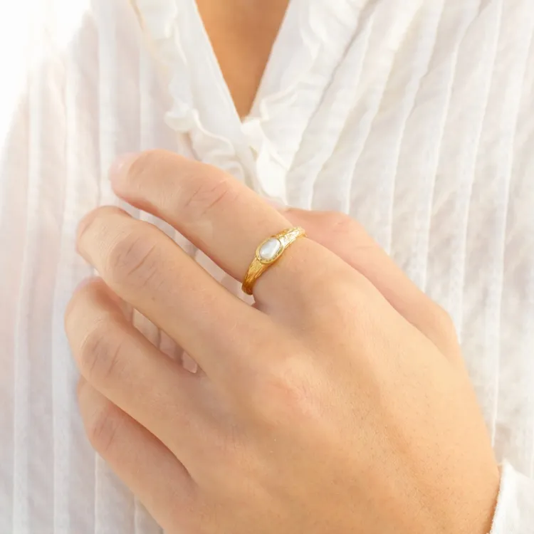 Perle Ring aus vergoldetes Messing - Eliné