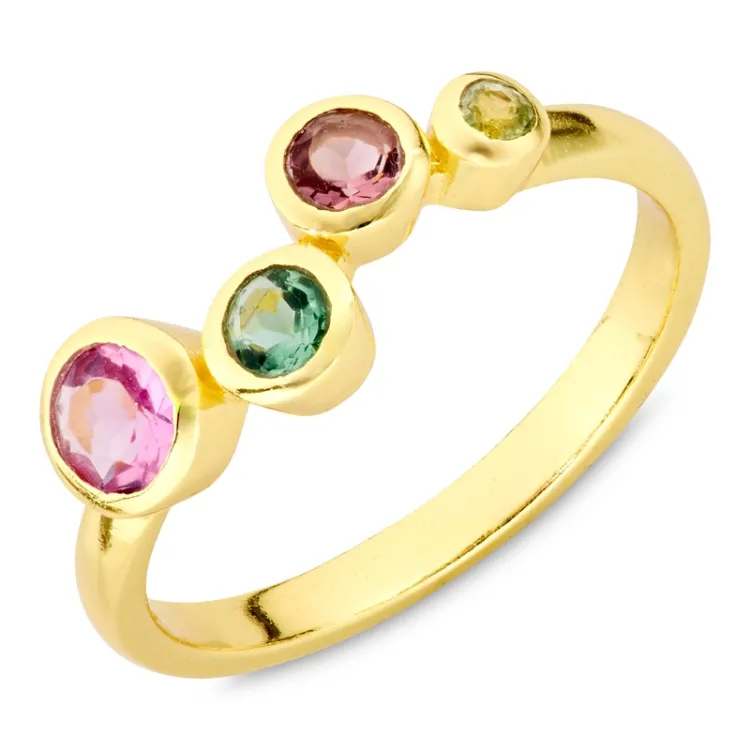 mehrfarbigem Bergkristall Ring aus vergoldetes Messing - Bubbly Twist