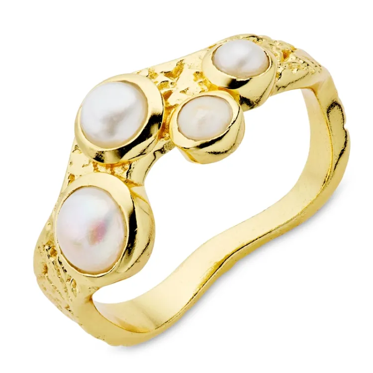 Perle Ring aus vergoldetes Messing - Eliné
