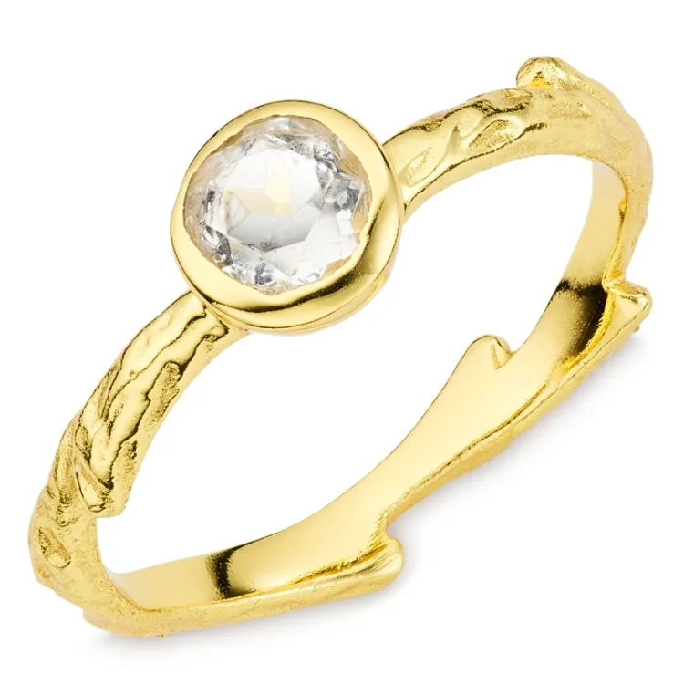 klar Quarz Ring aus vergoldetes Messing - Eliné