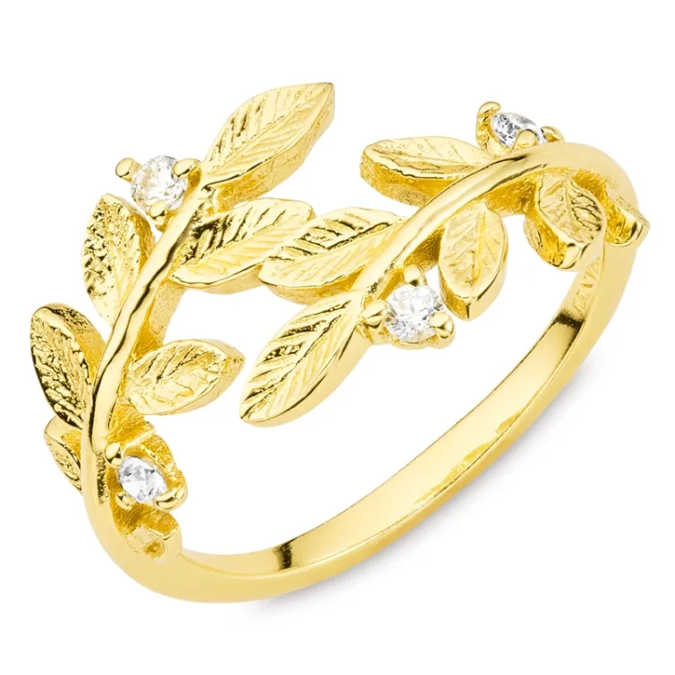 Blatt Zirkon Ring aus vergoldetes Messing - Eliné