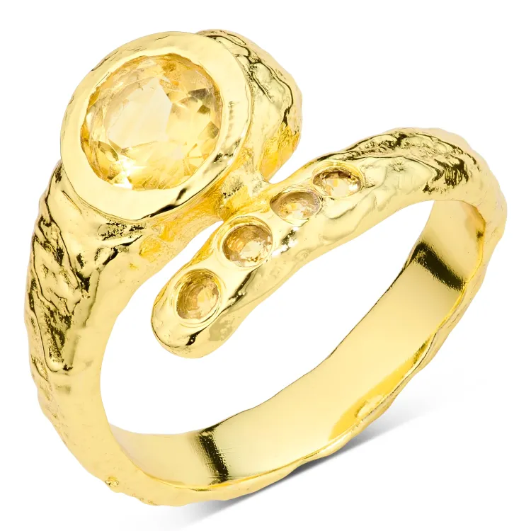 Gelb Bergkristall Ring aus vergoldetes Messing - Eliné
