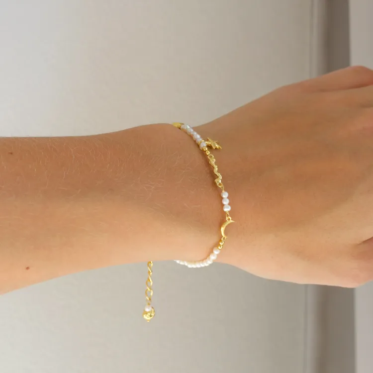 Perle Armband aus vergoldetes Messing - Eliné