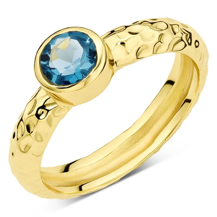blauem Bergkristall Ring aus vergoldetes Messing - Eliné