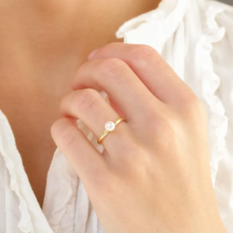 künstliche Perle Ring aus vergoldetes Messing - Eliné