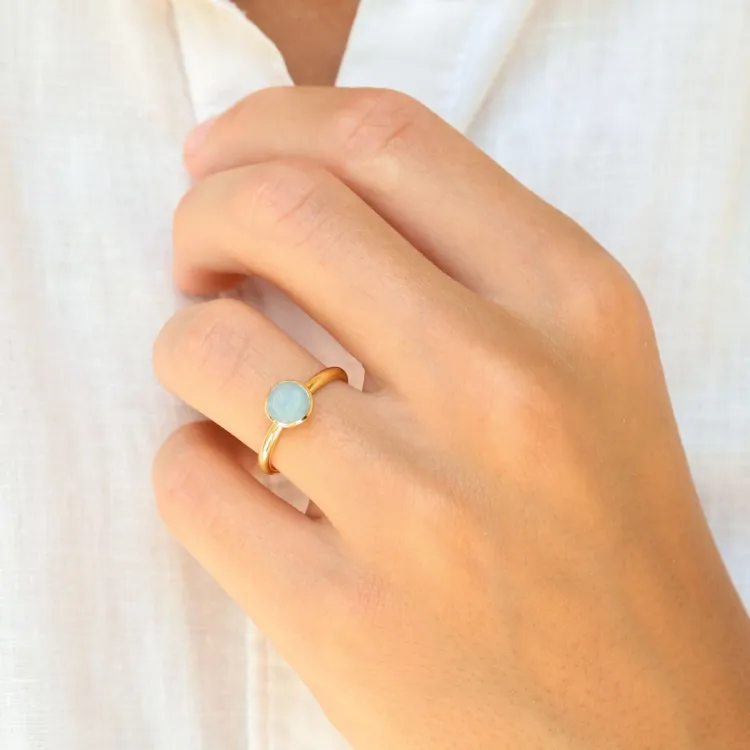 Aqua Bergkristall Ring aus vergoldetes Messing - Loom Stones
