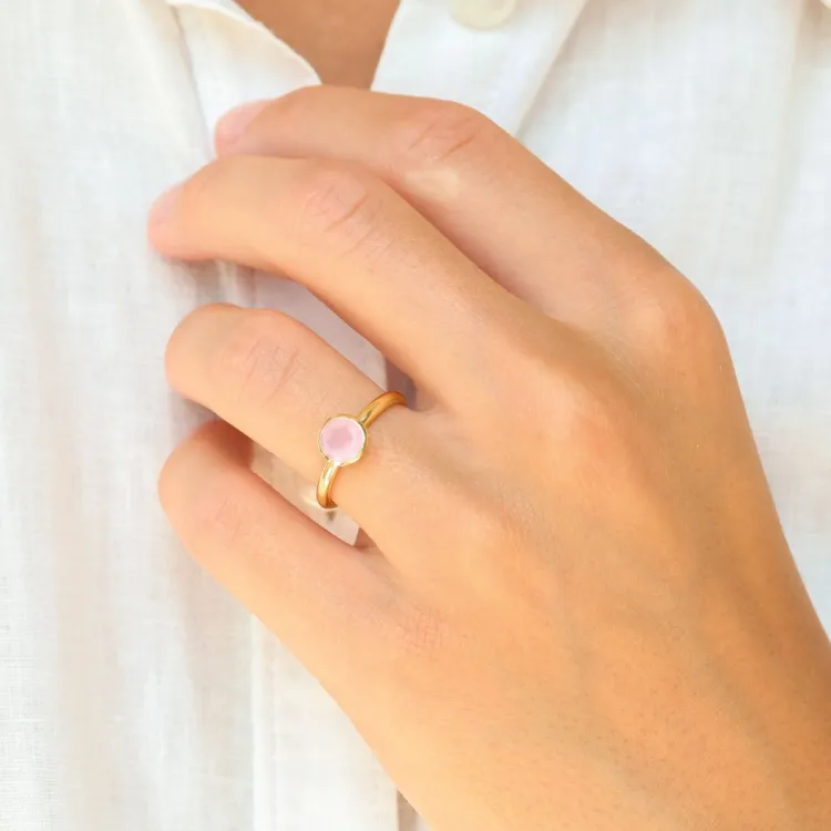 rose Bergkristall Ring aus vergoldetes Messing - Loom Stones