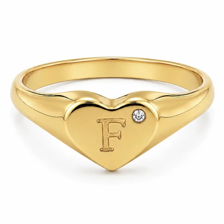 buchstab f Zirkon Ring aus vergoldetes Messing - My Letter