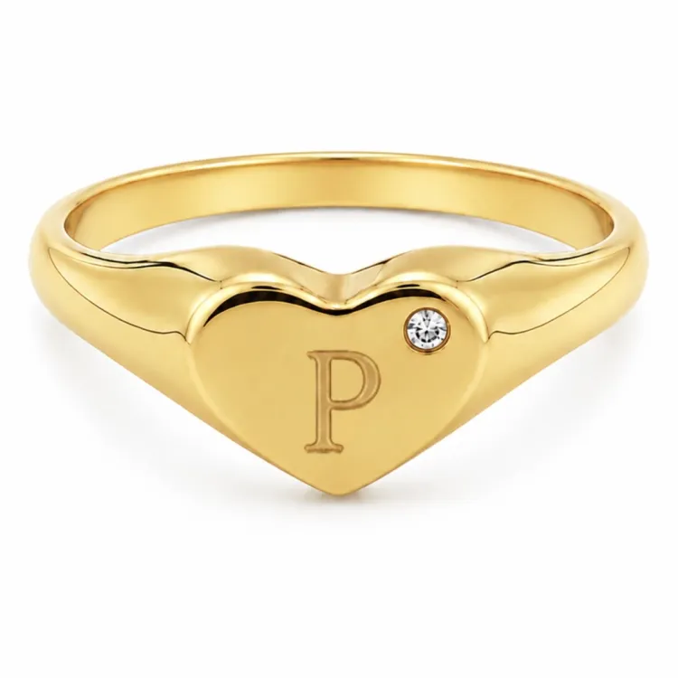 buchstab p Zirkon Ring aus vergoldetes Messing