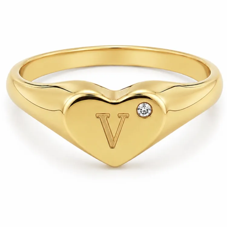 buchstab v Zirkon Ring aus vergoldetes Messing