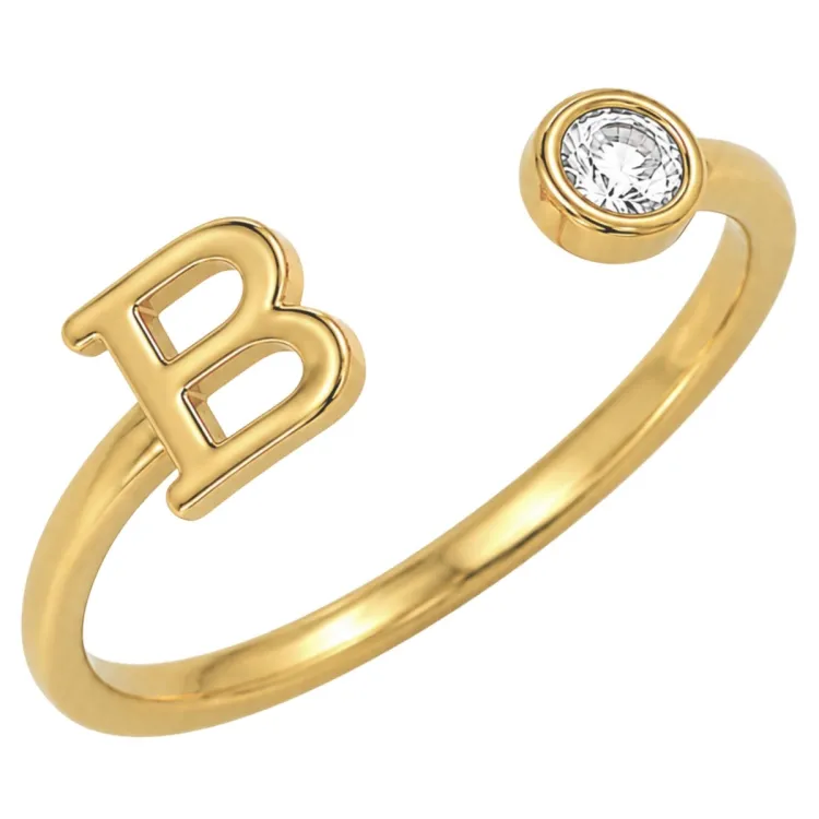 buchstab b Zirkon Ring aus vergoldetes Messing