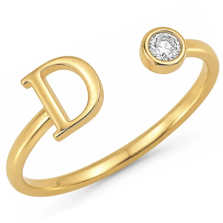 buchstab d Zirkon Ring aus vergoldetes Messing