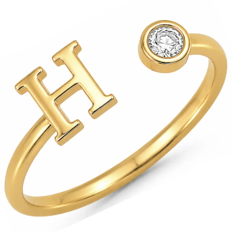 buchstab h Zirkon Ring aus vergoldetes Messing - My Letter