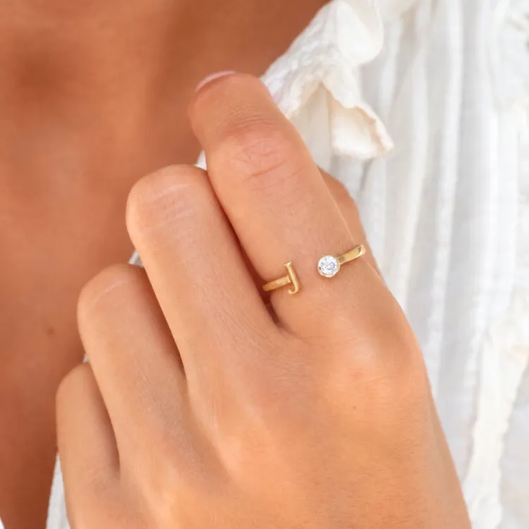 buchstab j Zirkon Ring aus vergoldetes Messing - My Letter