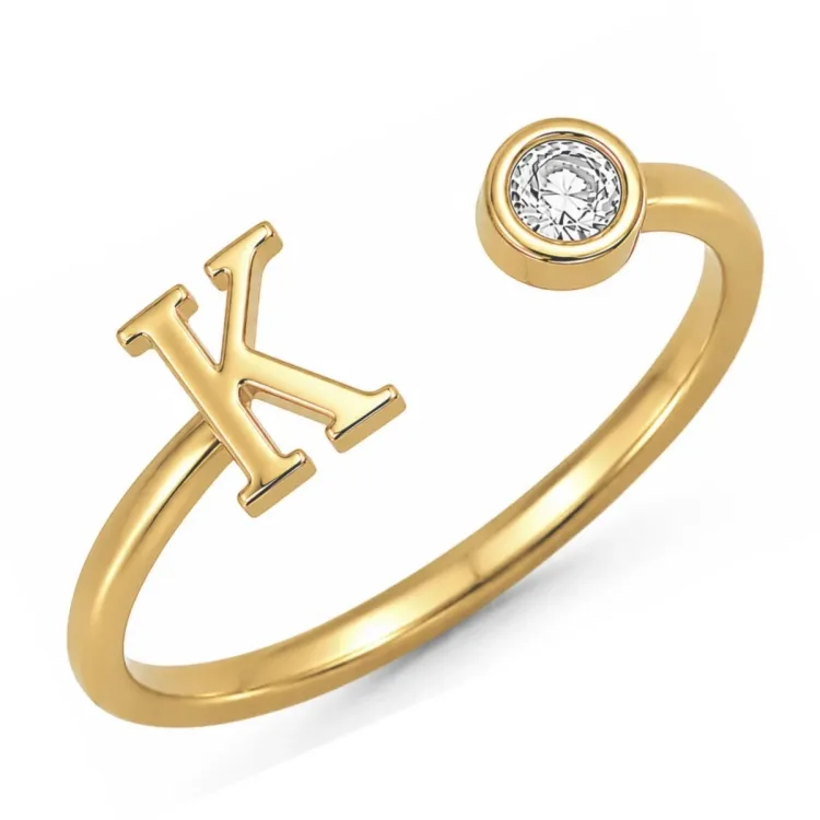 buchstab k Zirkon Ring aus vergoldetes Messing