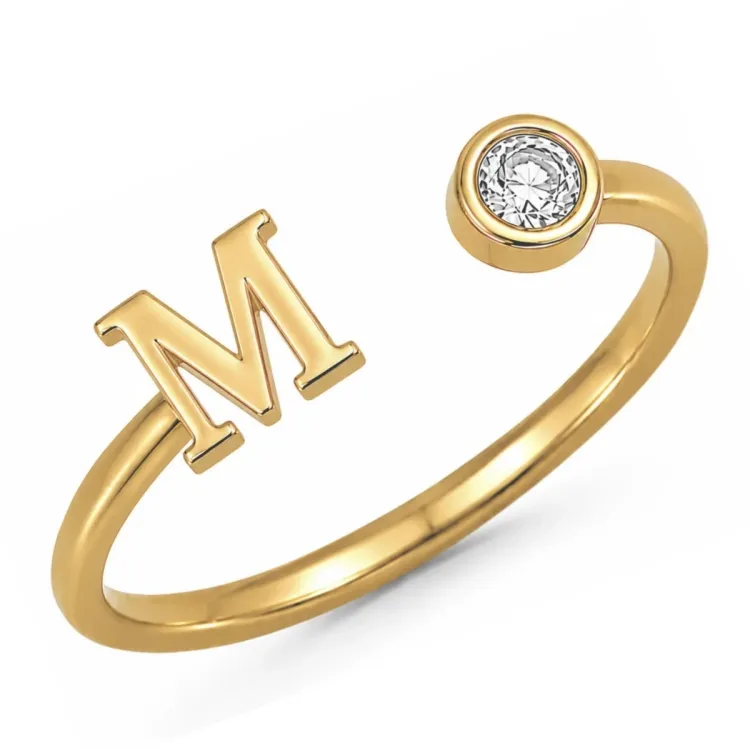 buchstab m Zirkon Ring aus vergoldetes Messing