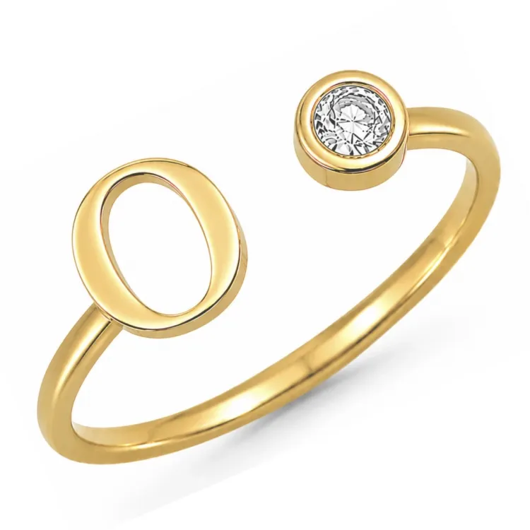 buchstab o Zirkon Ring aus vergoldetes Messing