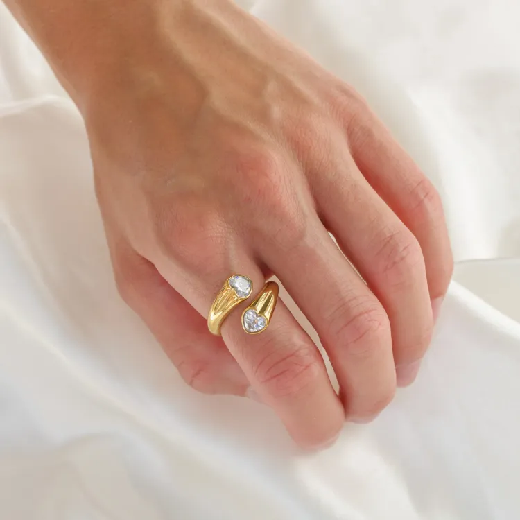 Wasserfest Herzen Zirkon Ring aus vergoldetem Edelstahl - OCEANA
