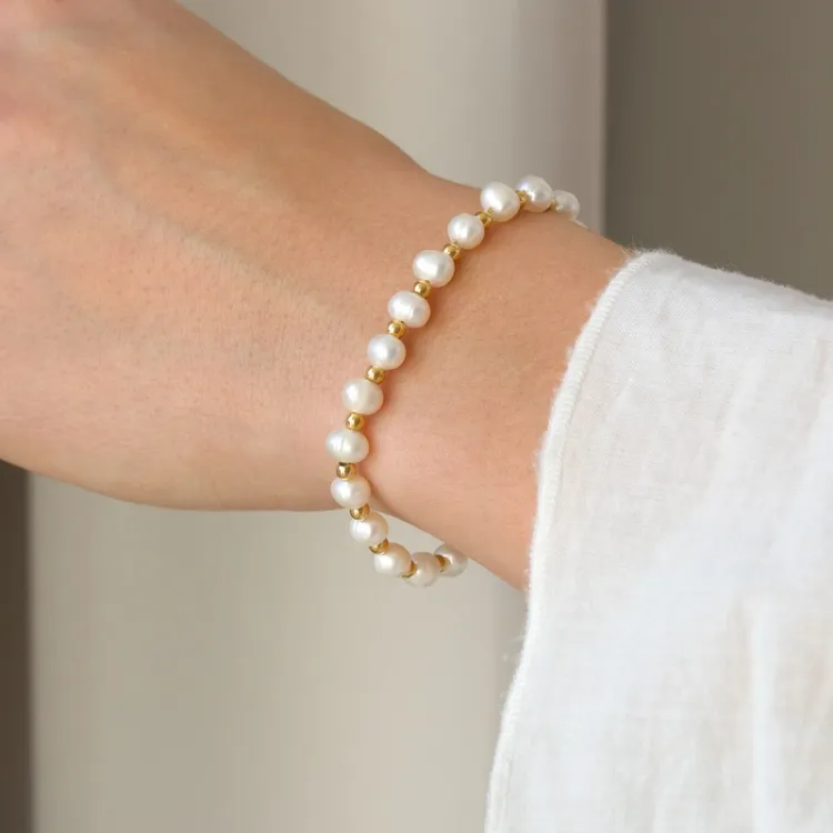 Wasserfest Perle Armband aus vergoldetem Stahl - OCEANA