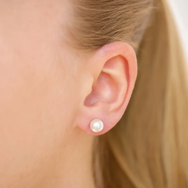 7 mm Wasserfester weißem Perle Ohrstecker in vergoldetem Edelstahl - OCEANA