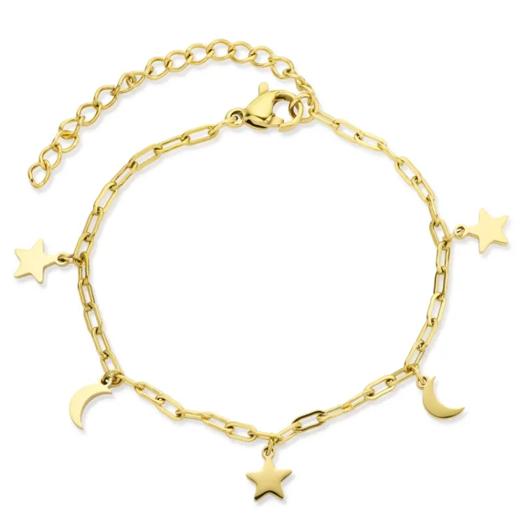Wasserfest Mond und Stern Armband aus vergoldetem Stahl - OCEANA