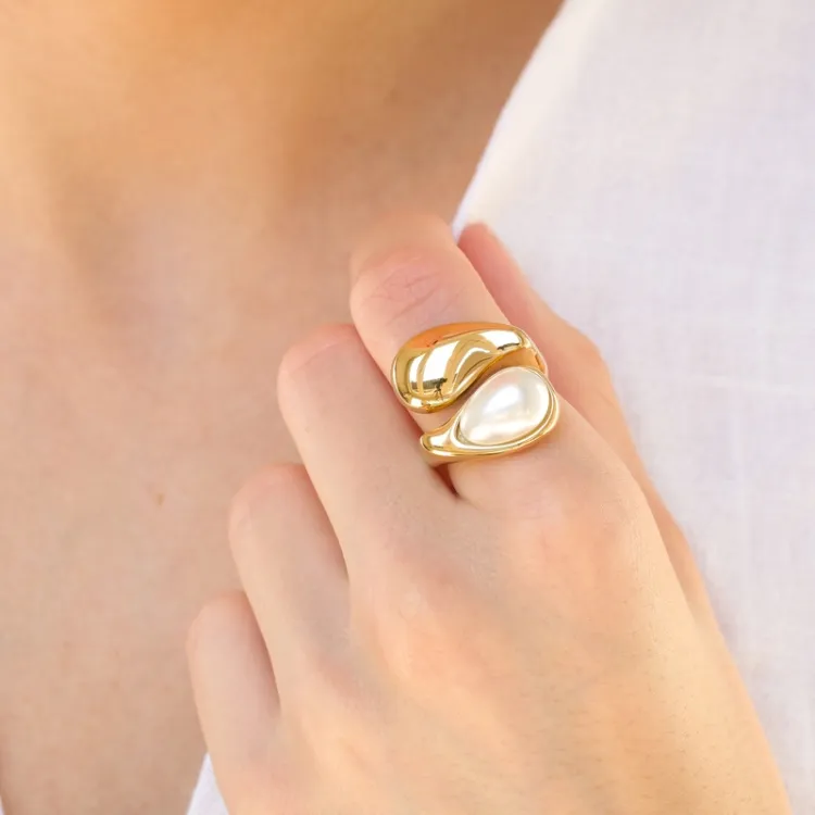 Wasserfest Perle Ring aus vergoldetem Edelstahl - OCEANA