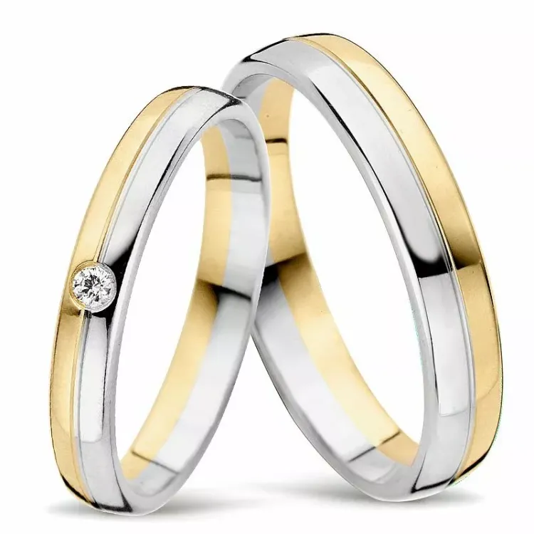 zweifarbig trauringe aus 14 Karat Gold- und Weißgold 0,025 ct - set