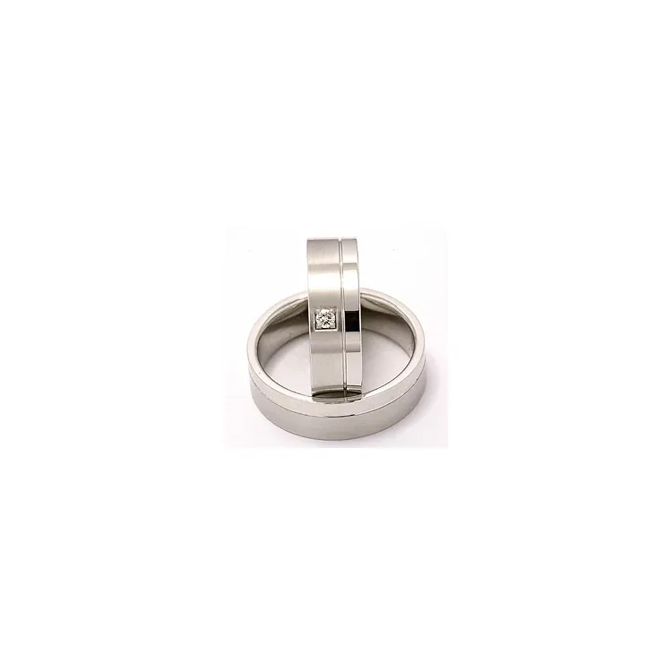 Matter und polierter trauringe aus 14 Karat Weißgold 0,05 ct - set