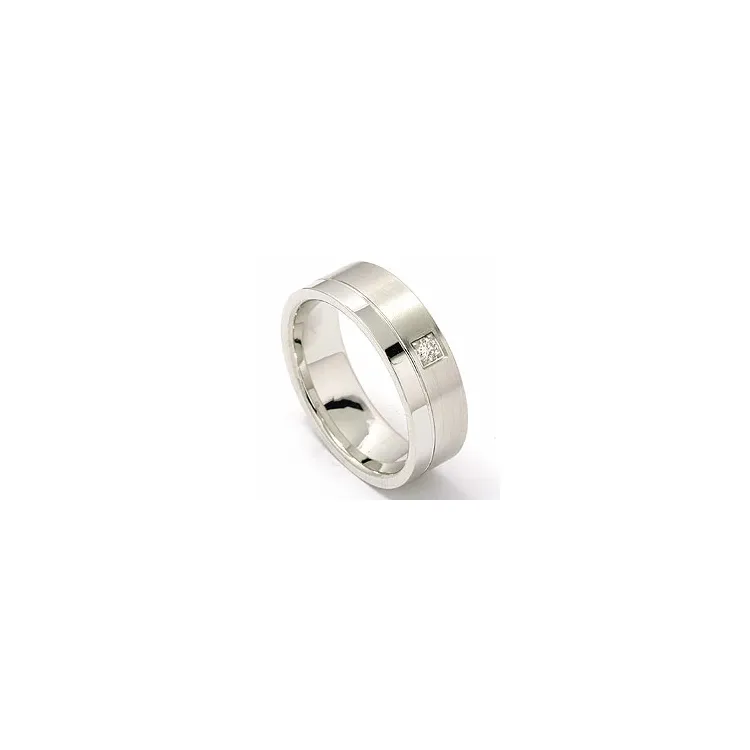 Matter und polierter breit Diamant Trauring aus 14 Karat Weißgold 1 x 0,05 ct