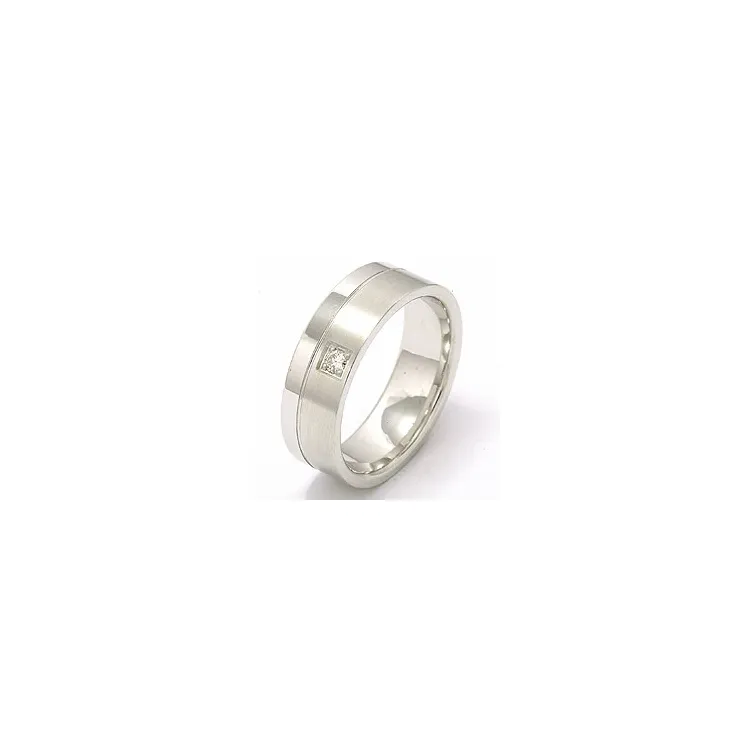 Matter und polierter breit Diamant Trauring aus 14 Karat Weißgold 1 x 0,05 ct