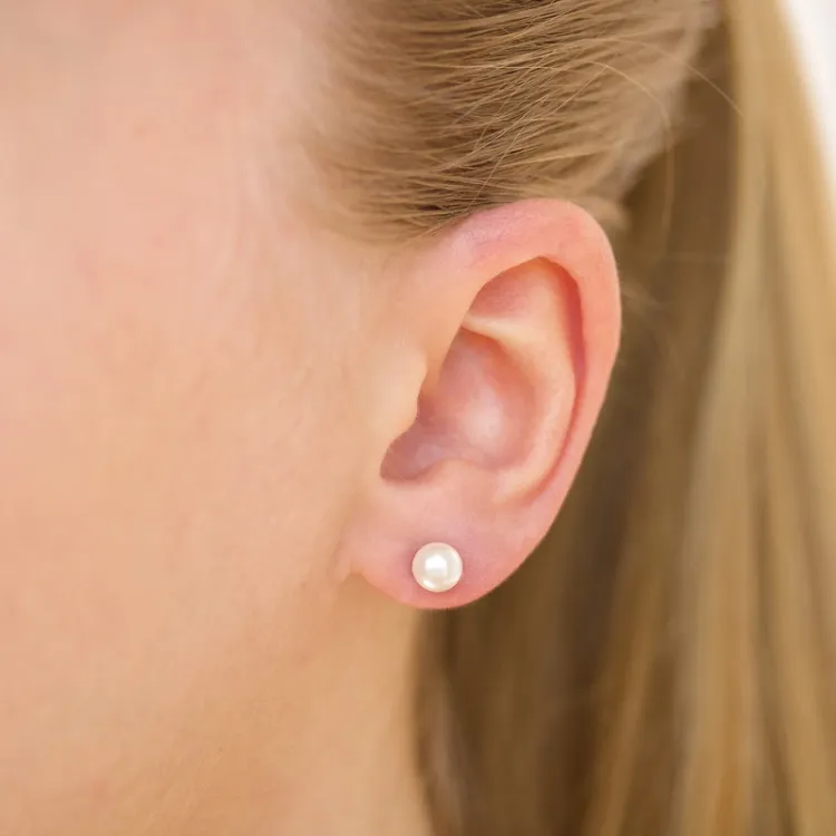 6 mm Wasserfester weißem Perle Ohrstecker in Stahl - OCEANA