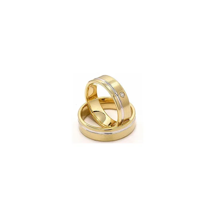 Matter und polierter zweifarbig trauringe aus 14 Karat Gold 0,025 ct - set