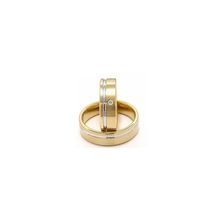 Matter und polierter zweifarbig trauringe aus 14 Karat Gold 0,025 ct - set