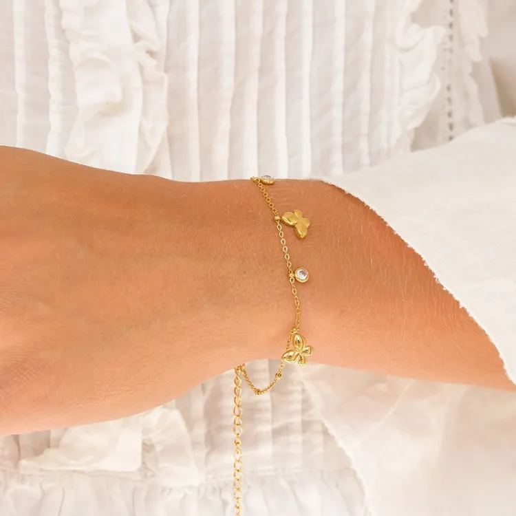 Wasserfest Schmetterlinge Armband aus vergoldetem Edelstahl  x 8,9 mm  - OCEANA