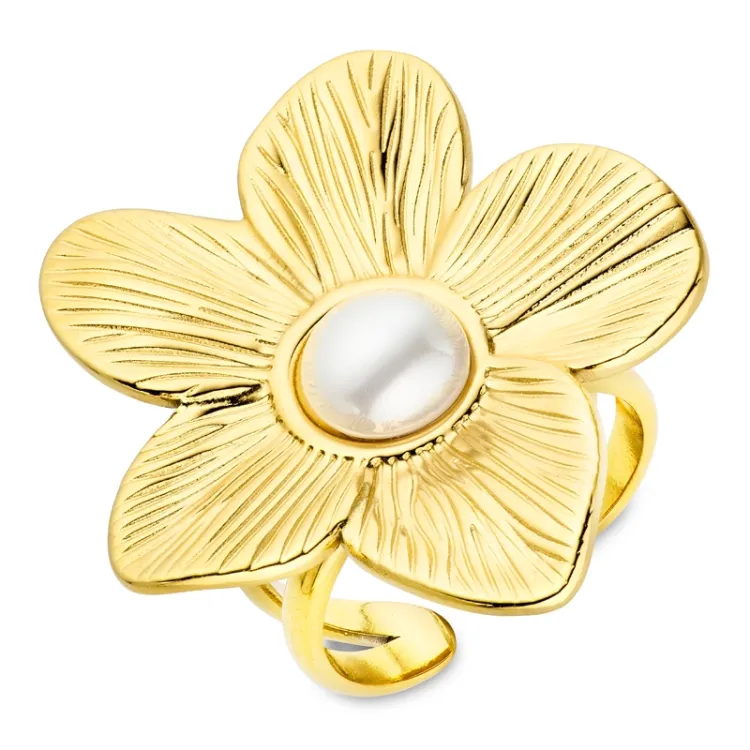Wasserfest Blumen Ring aus vergoldetem Edelstahl - OCEANA