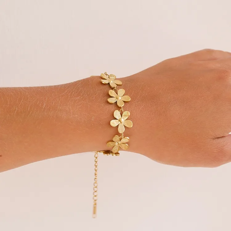 Wasserfest Blumen Armband aus vergoldetem Stahl - OCEANA