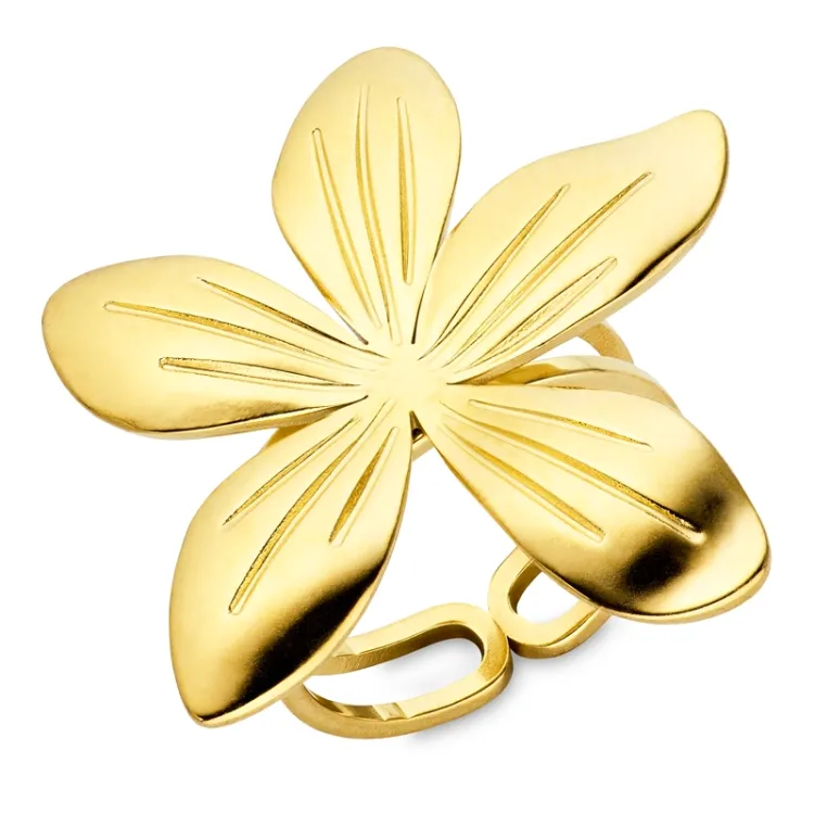 Wasserfest Blumen justierbar Ring Gr.54-58 aus vergoldetem Edelstahl - OCEANA