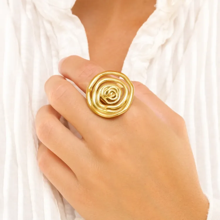 Wasserfest Rose Ring aus vergoldetem Edelstahl - OCEANA
