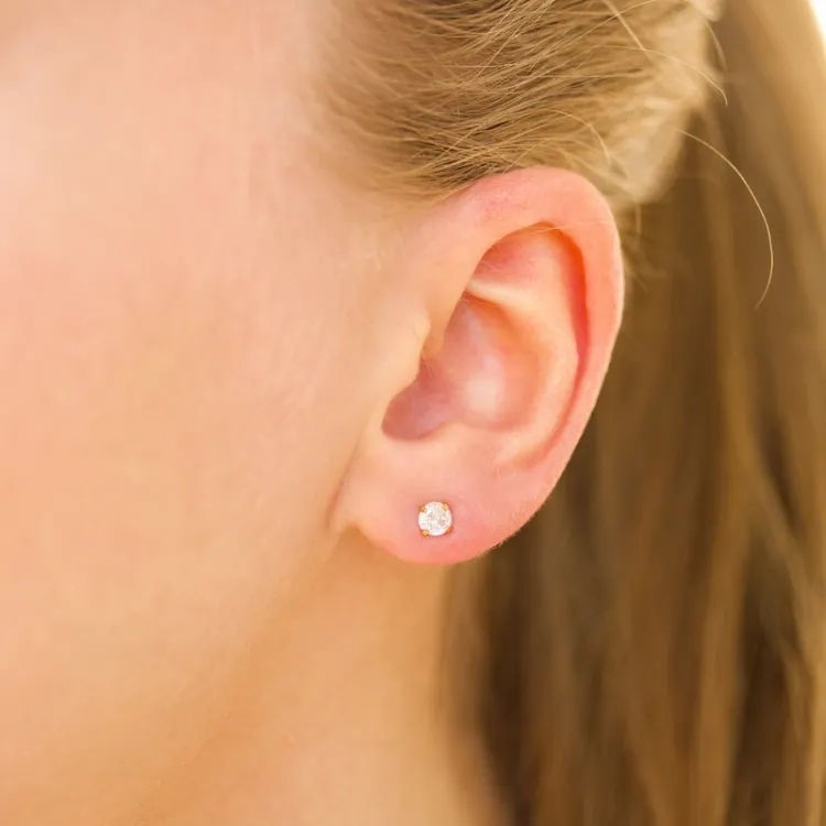 4 mm Wasserfester Zirkon Solitärohrstecker in vergoldetem Edelstahl - OCEANA