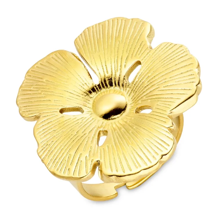Wasserfest Blumen Ring aus vergoldetem Edelstahl - OCEANA
