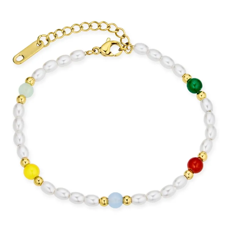 Wasserfest mehrfarbigem Perle Armband aus vergoldetem Stahl - OCEANA
