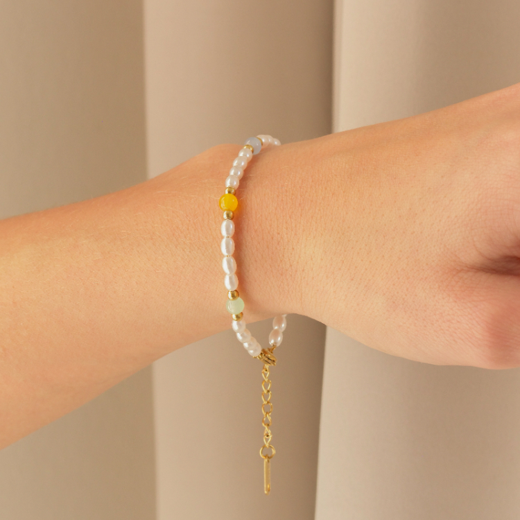 Wasserfest mehrfarbigem Perle Armband aus vergoldetem Stahl - OCEANA