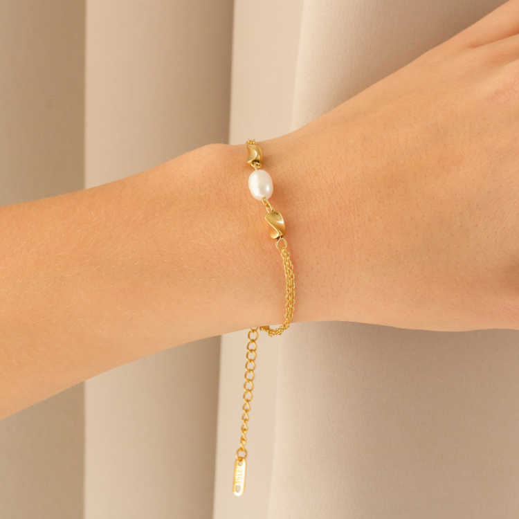 Wasserfest Perle Armband aus vergoldetem Stahl - OCEANA
