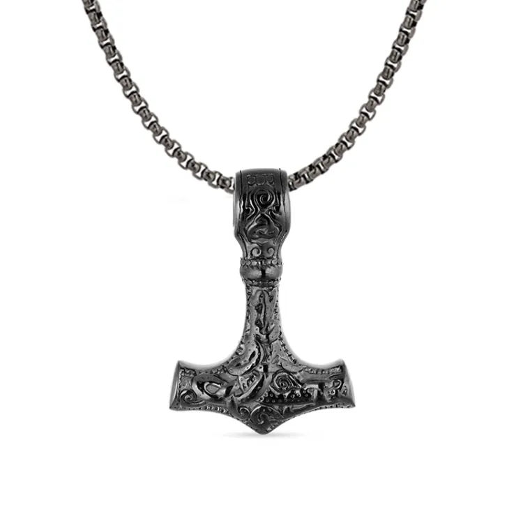 Wasserfest Thors Hammer Halskette aus Schwarzer Stahl - OCEANA