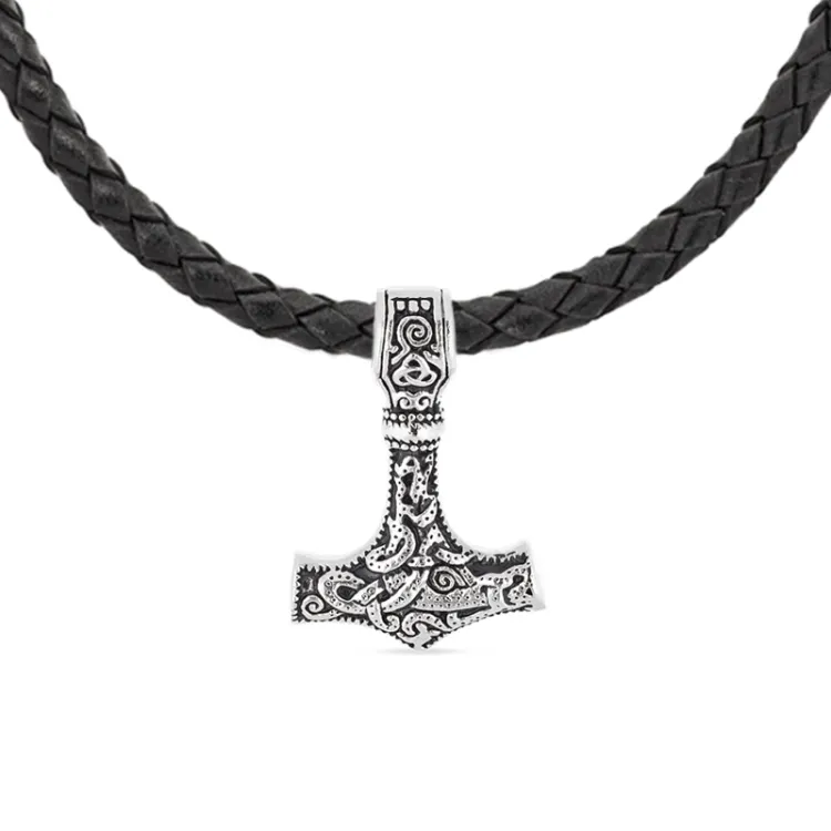 Wasserfest Thors Hammer Halskette aus Leder und Anhänger aus Stahl - OCEANA
