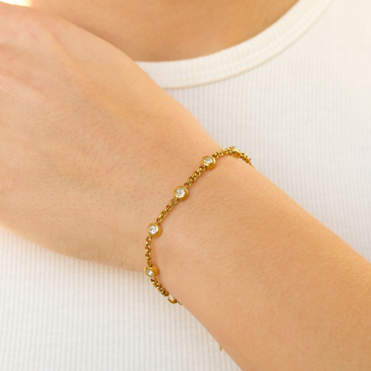 Wasserfest Zirkon Armband aus vergoldetem Stahl - OCEANA