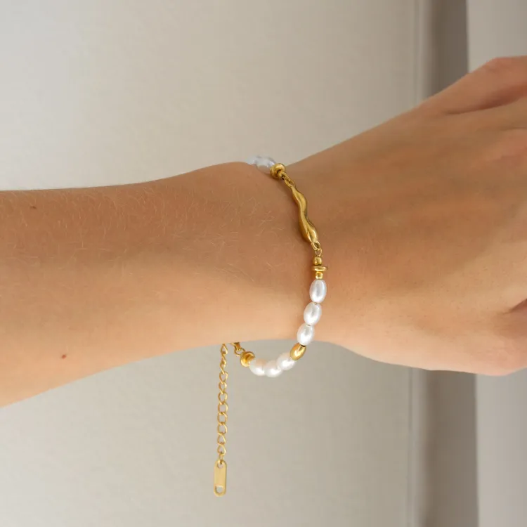 Wasserfest Perle Armband aus vergoldetem Stahl - OCEANA